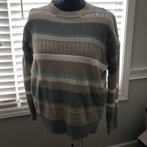 Sweater.  Sage green, tan, white. No brand or tag.  Cotton/Acrylic. L/XL.